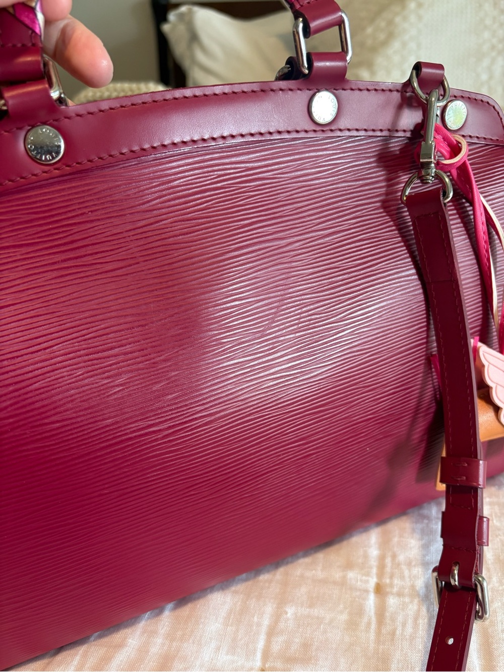 Louis Vuitton Brea MM Burgundy/Pink Epi Leather Satchel with Scarf Accent, VGUC! - Picture 12 of 16